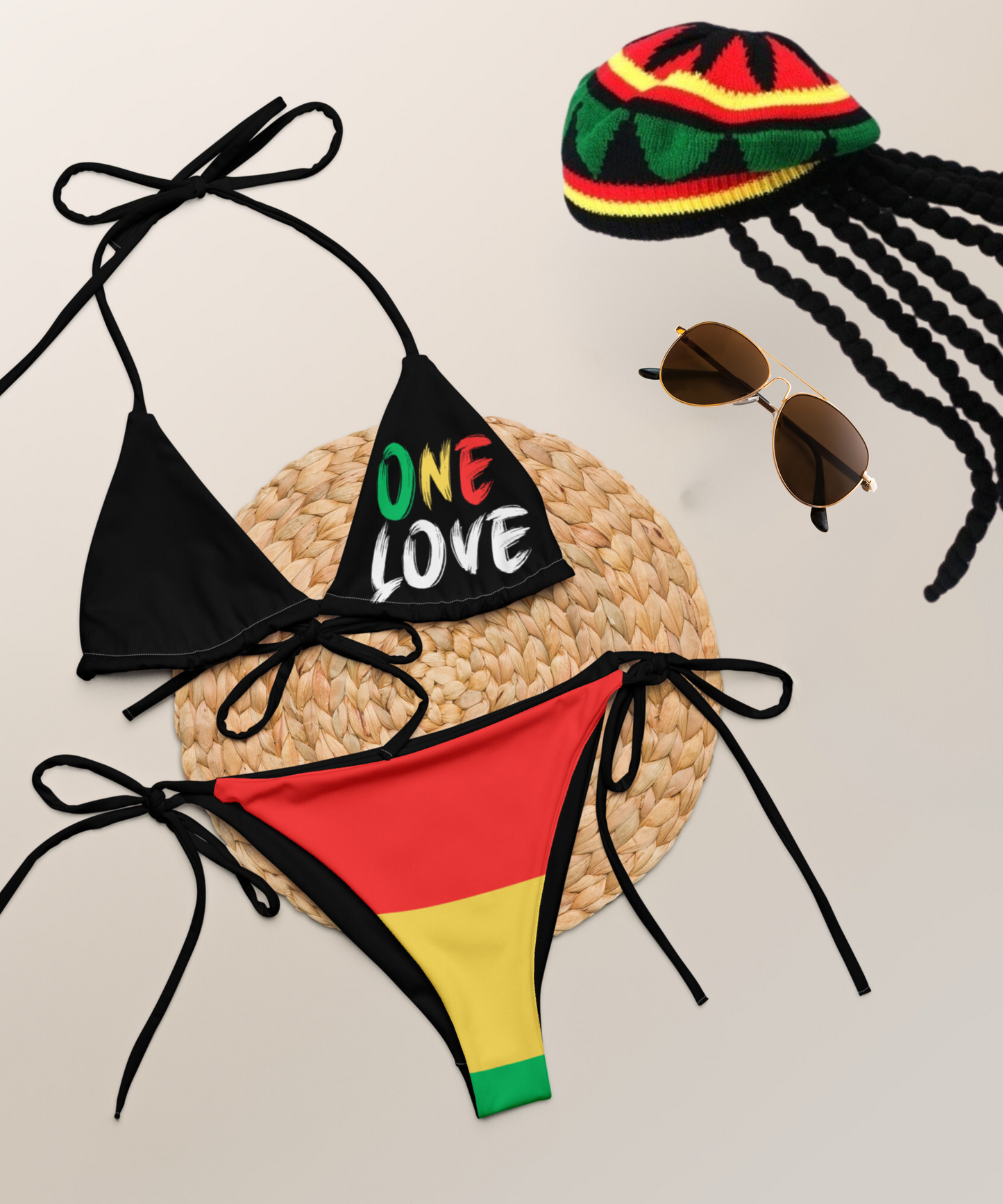 One Love Reggae All Over Print Recycled String Bikini