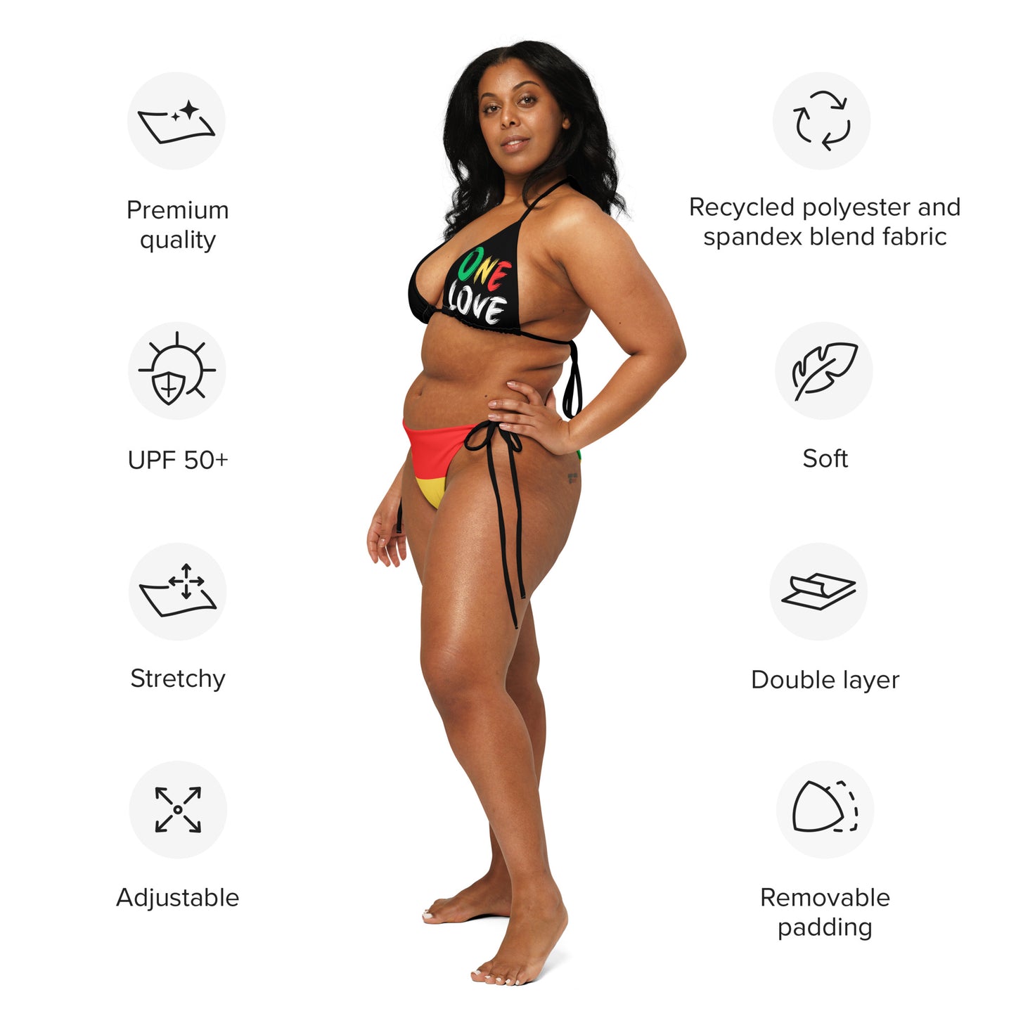 One Love Reggae All Over Print Recycled String Bikini