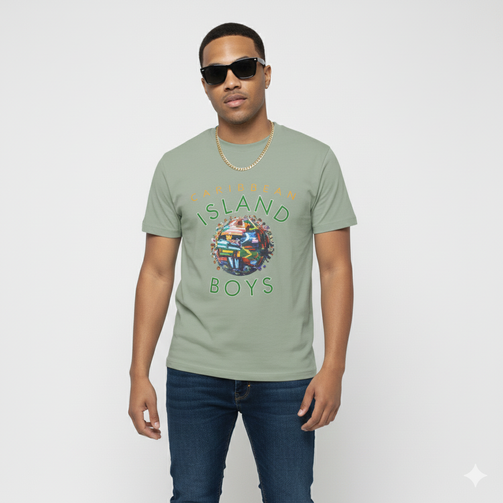 Caribbean men’s t-shirts featuring flag prints, Afro-Caribbean motifs & tropical streetwear style. Bold, breathable fabrics perfect for fall outfits, holiday gifts & Black Friday deals.