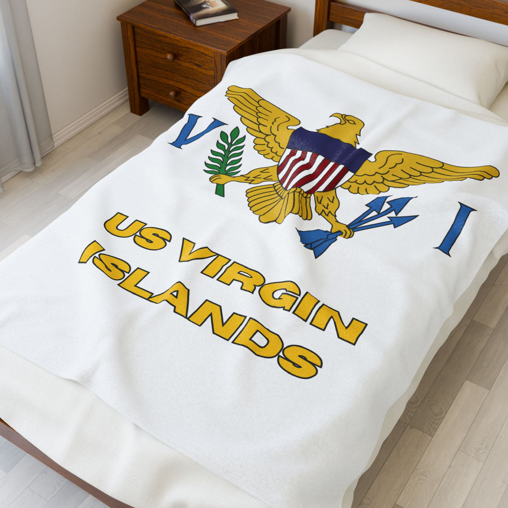 US Virgin Islands Flag Velveteen Plush Blanket - Irie Blues Boutique