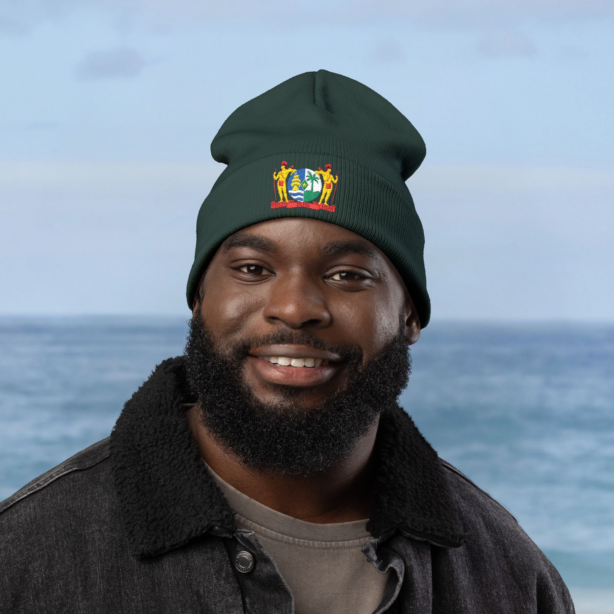 Suriname Coat of Arms Embroidered Knit Beanie