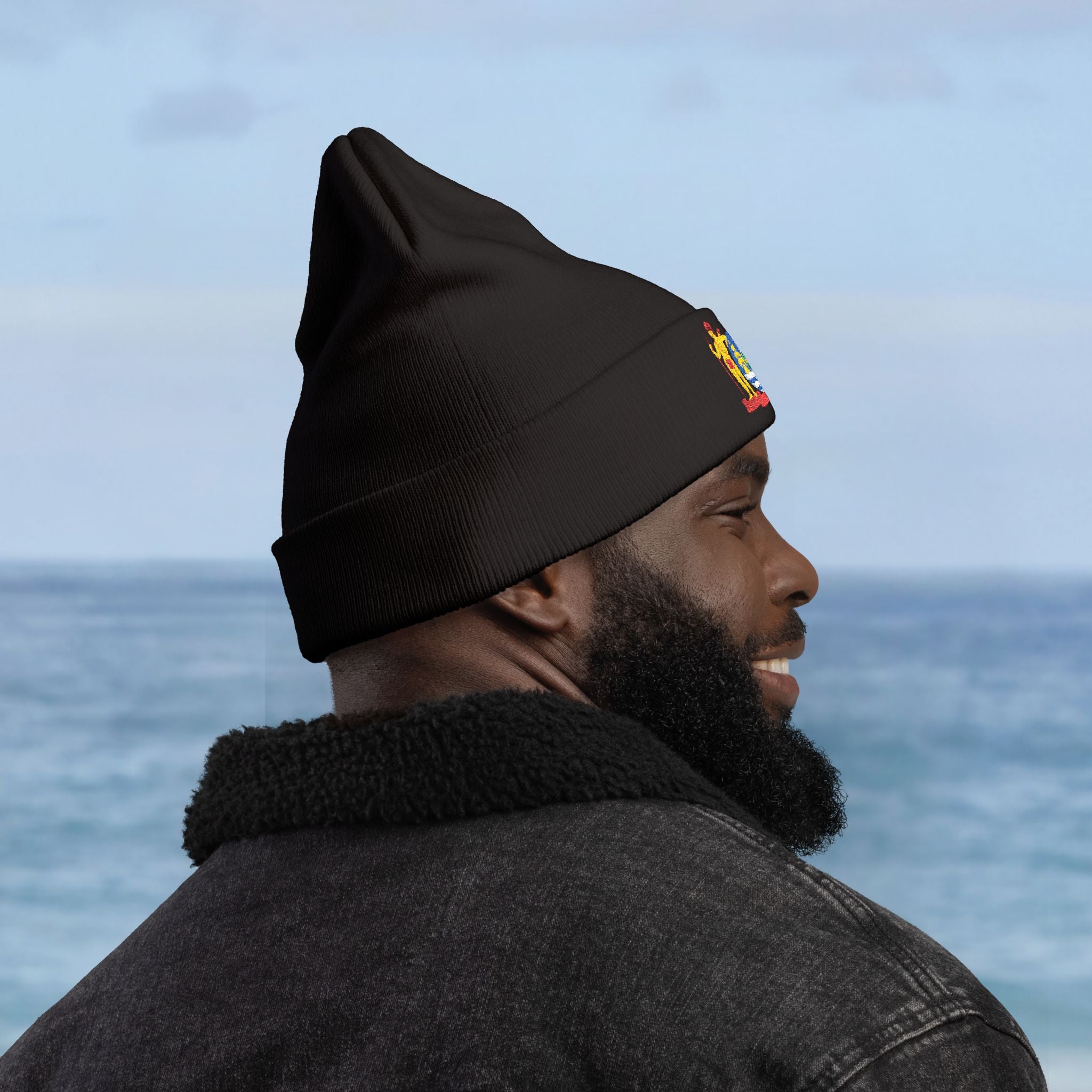 Suriname Coat of Arms Embroidered Knit Beanie