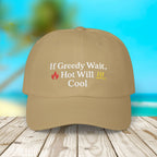 Embroidery Classic Dad Cap, Caribbean Phrase Hat, If Greedy Wait Cap, Hot Will Cool Cap, Dad Hat for Summer Outfits and Tropical Vibes, - Irie Blues Boutique