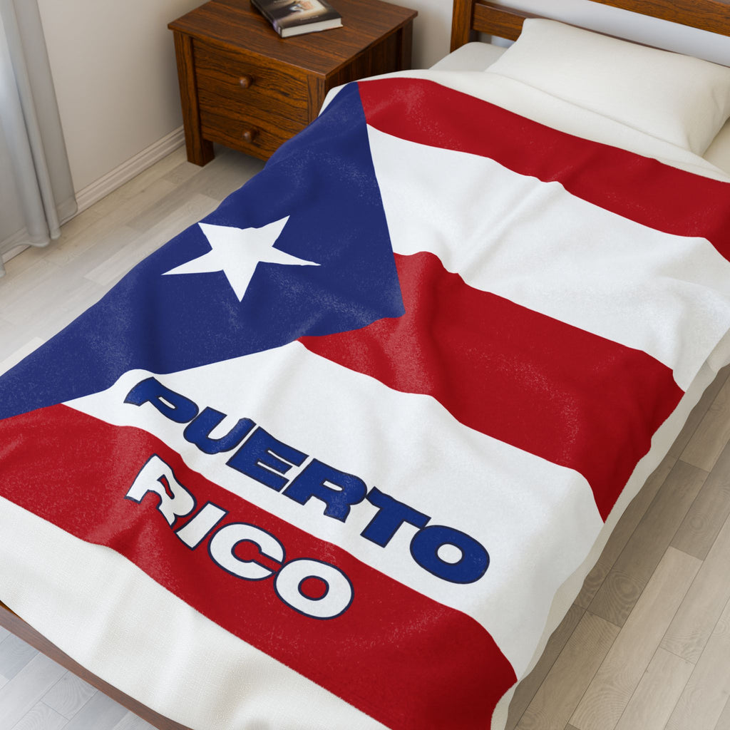 Puerto Rico Flag Velveteen Plush Blanket - Irie Blues Boutique