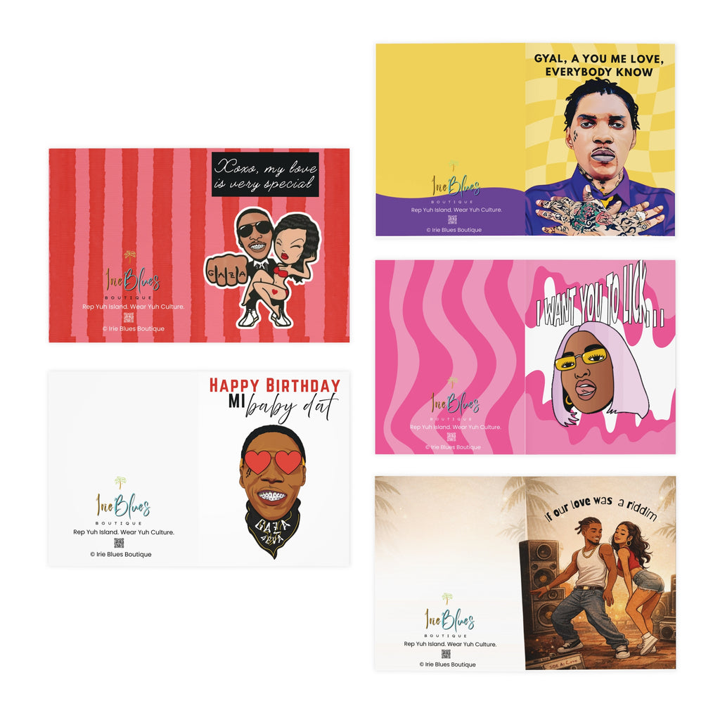 Dancehall Cartoon Valentine's Day Birthday Multi-Design Greeting Cards (5-Pack) - Irie Blues Boutique