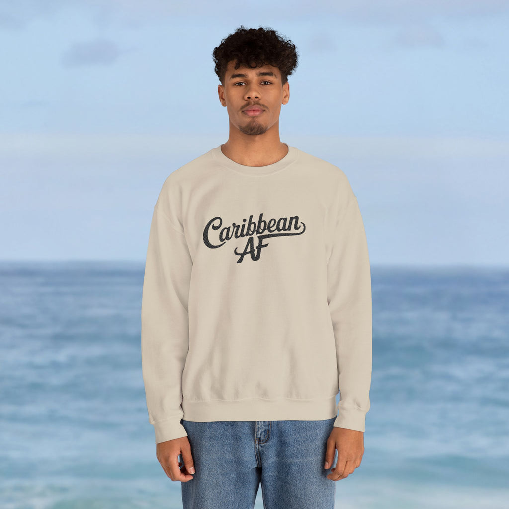 Caribbean AF White Embroidery Sweatshirt - Irie Blues Boutique