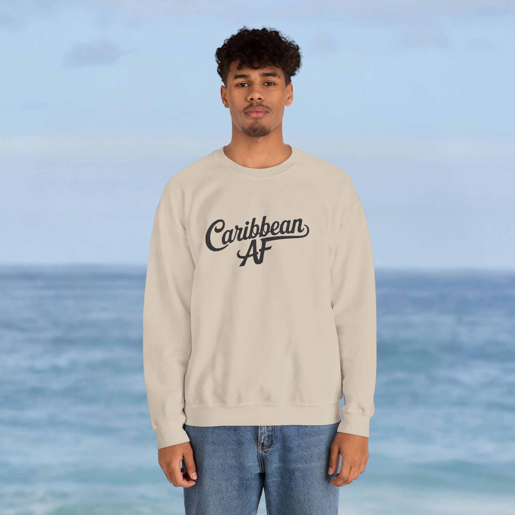 Caribbean AF White Embroidery Sweatshirt - Irie Blues Boutique
