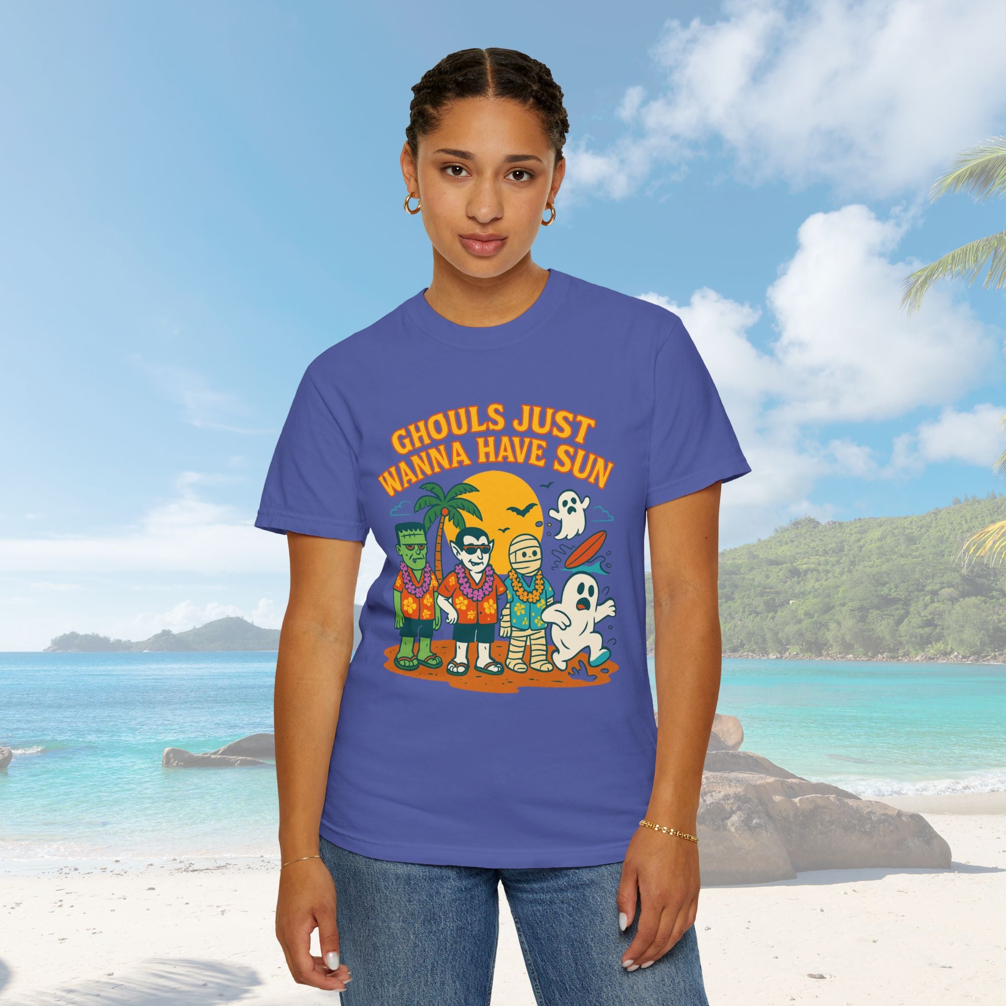 Halloween Beach Party T-Shirt, Fun Graphic Tee, Ghouls Just Wanna Have Sun Shirt, Unisex Casual Tee, Summer Vibes Shirt - Irie Blues Boutique