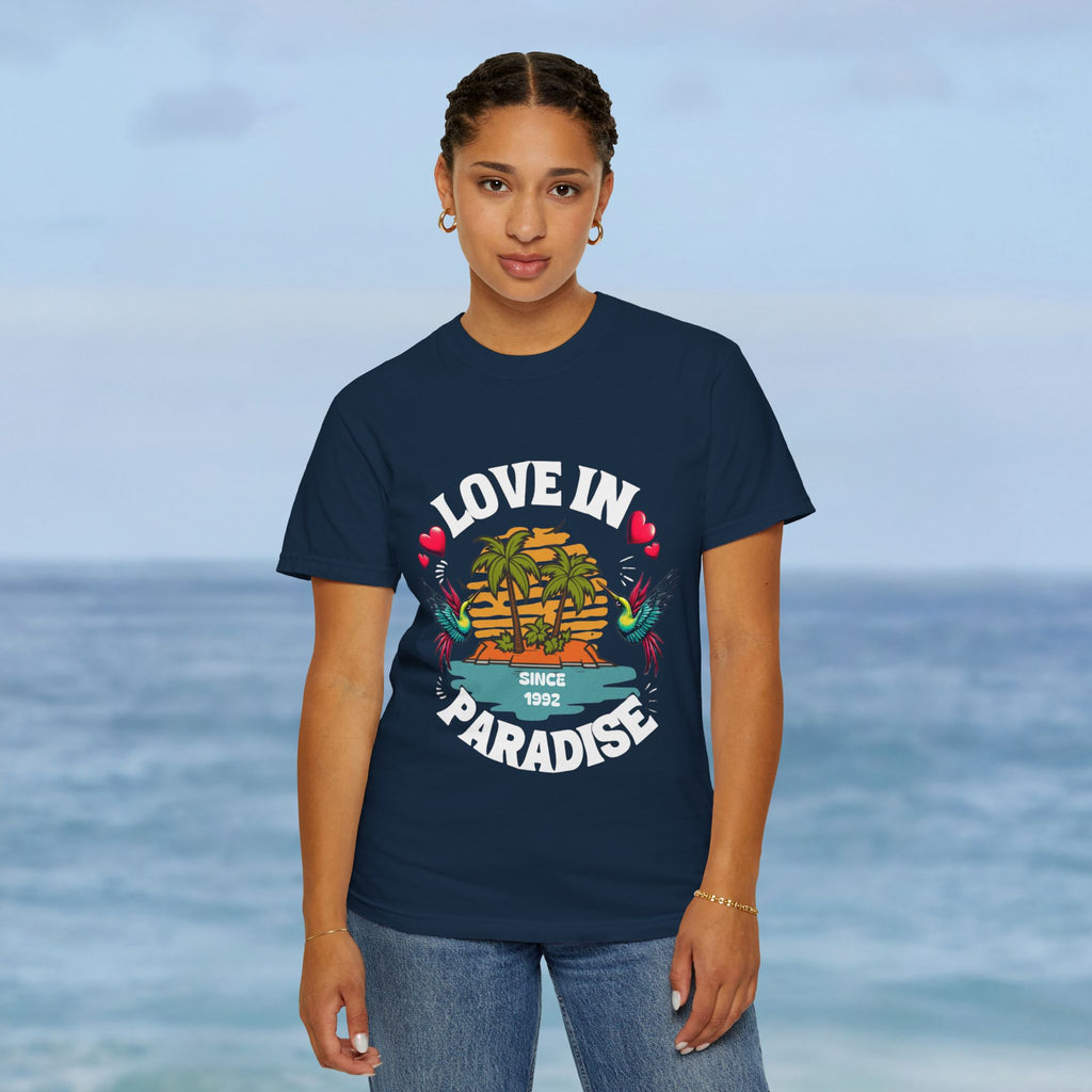 Love In Paradise Couples Personalized Date T-Shirt