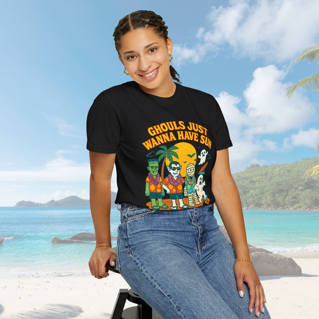 Halloween Beach Party T-Shirt, Fun Graphic Tee, Ghouls Just Wanna Have Sun Shirt, Unisex Casual Tee, Summer Vibes Shirt - Irie Blues Boutique