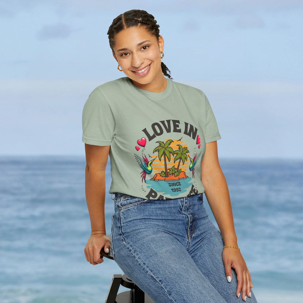 Love In Paradise Couples Personalized Date T-Shirt