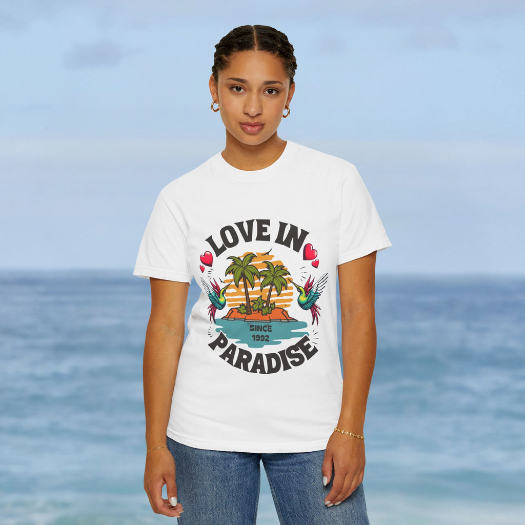 Love In Paradise Couples Personalized Date T-Shirt