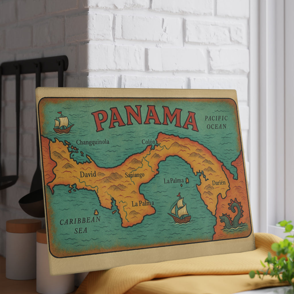 Vintage Panama Map Glass Cutting Board - Irie Blues Boutique