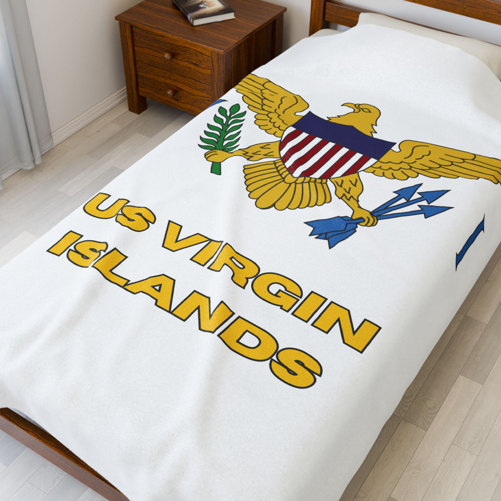 US Virgin Islands Flag Velveteen Plush Blanket - Irie Blues Boutique