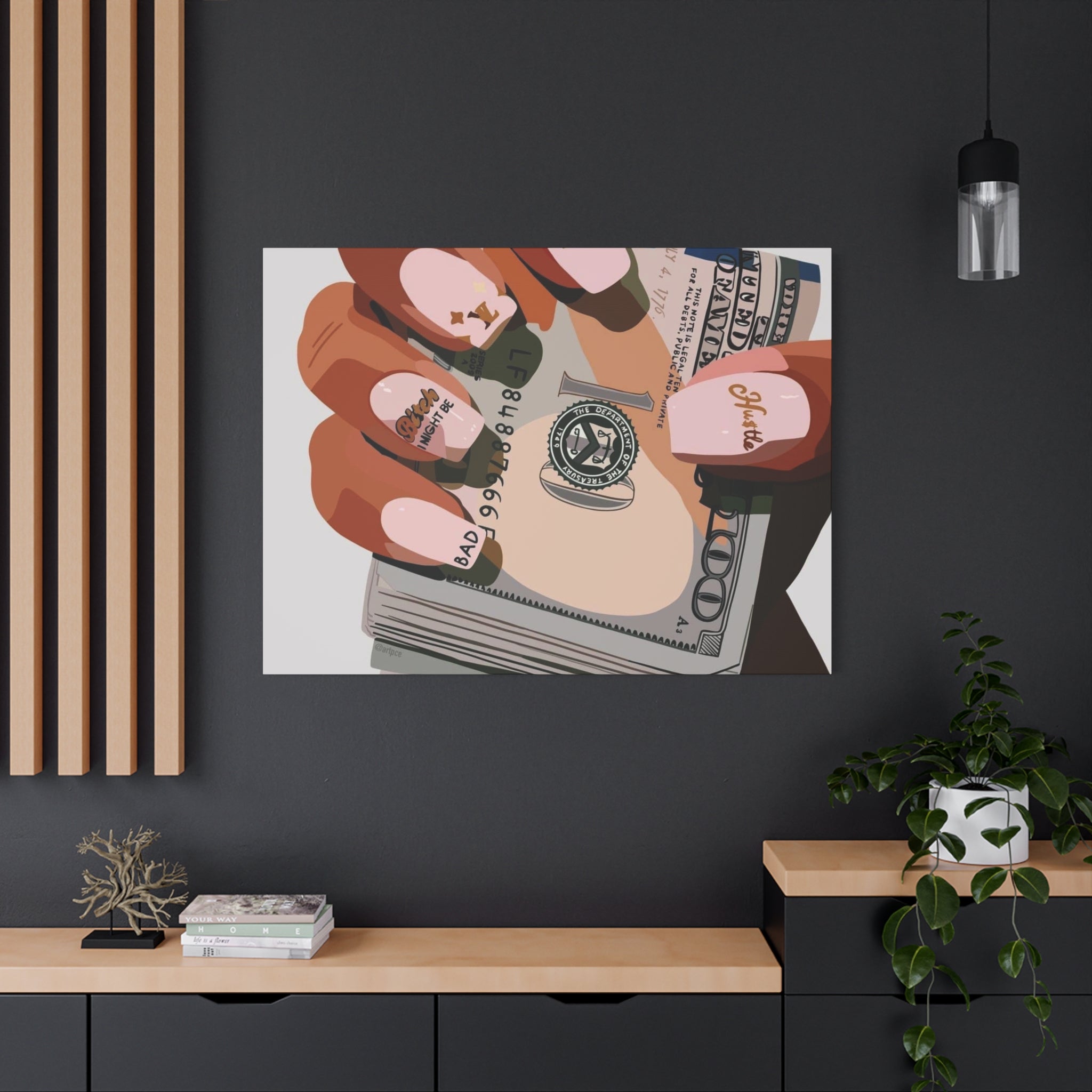 Nails & Money Chic Money Canvas Wall Art, Currency Home Decor, Motivational Wall Decor, Gift for Her, Trendy Room Decoration - Irie Blues Boutique