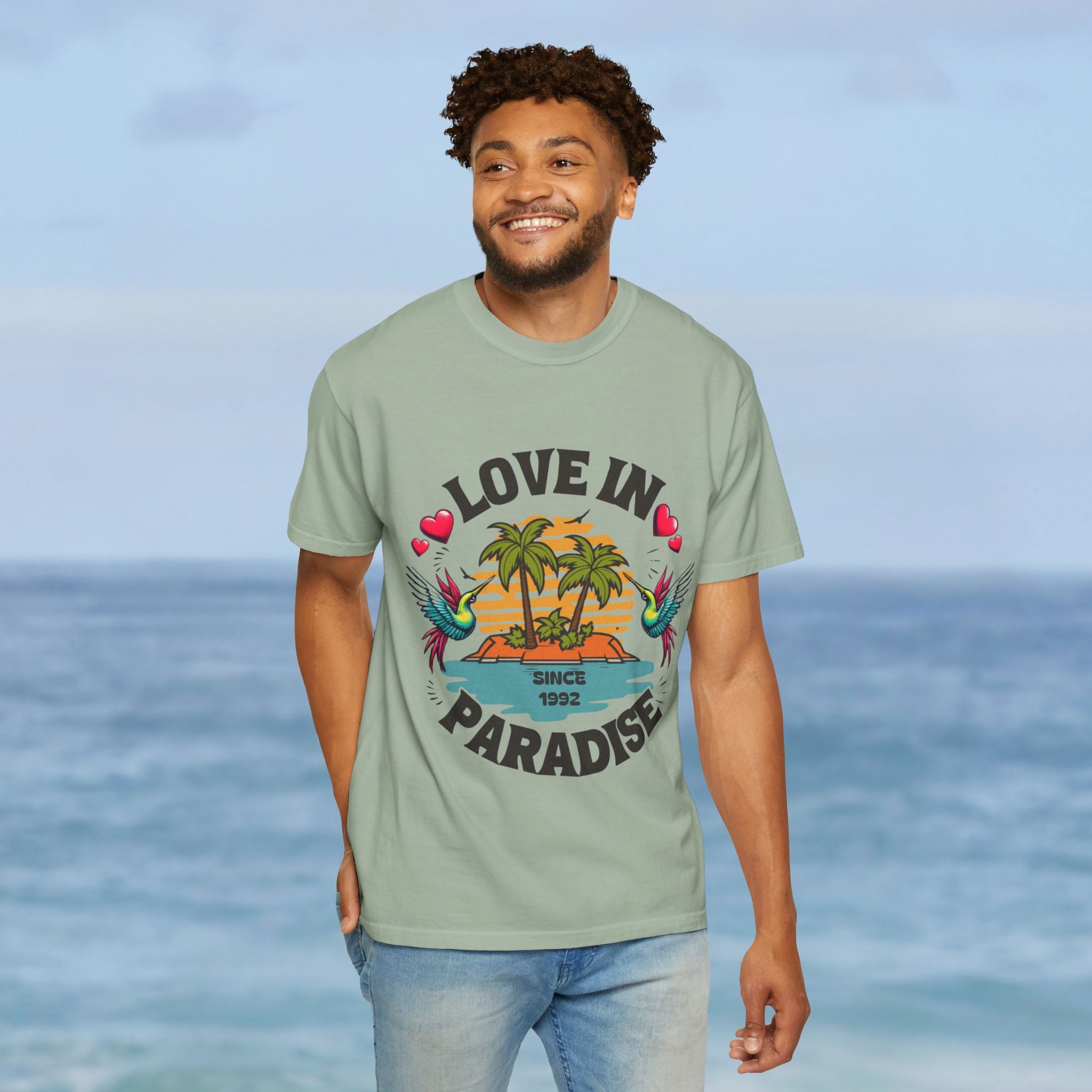 Love In Paradise Couples Personalized Date T-Shirt