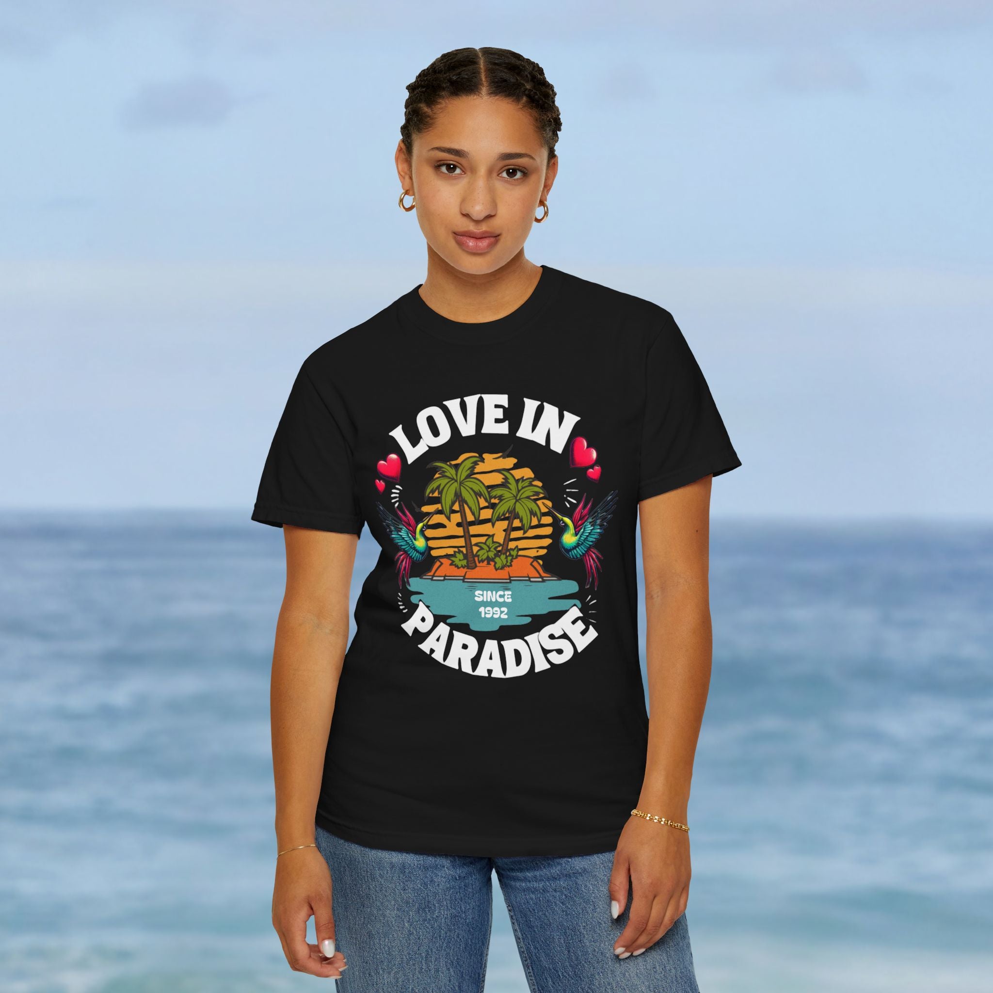 Love In Paradise Couples Personalized Date T-Shirt
