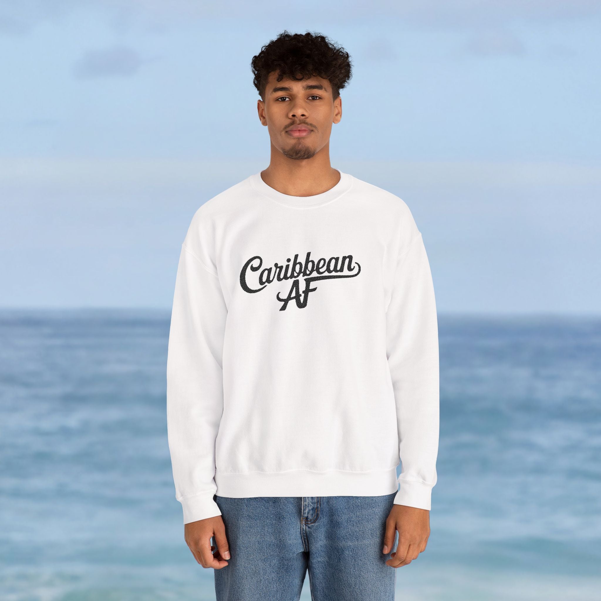 Caribbean AF White Embroidery Sweatshirt - Irie Blues Boutique