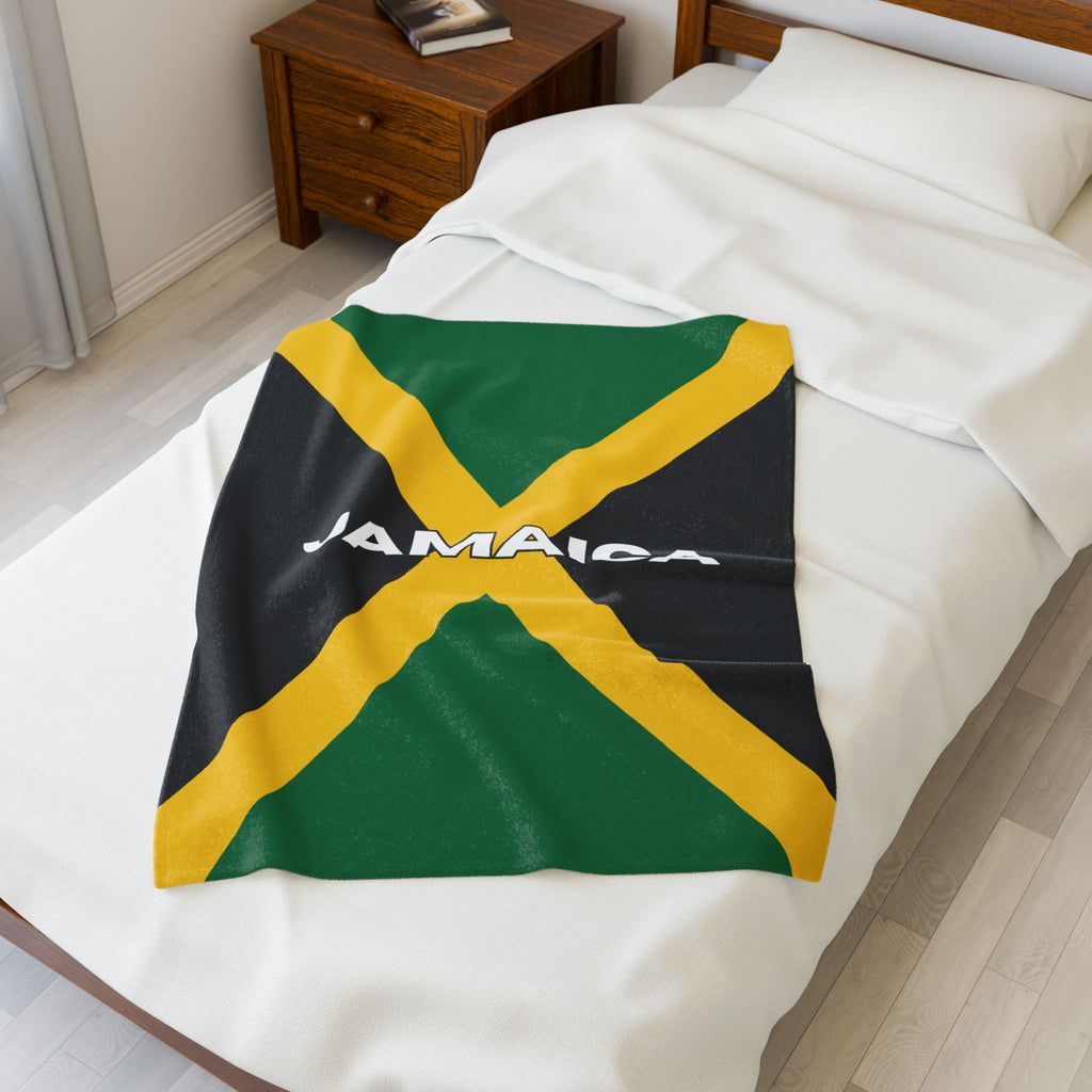 Jamaica Flag Velveteen Plush Blanket - Irie Blues Boutique