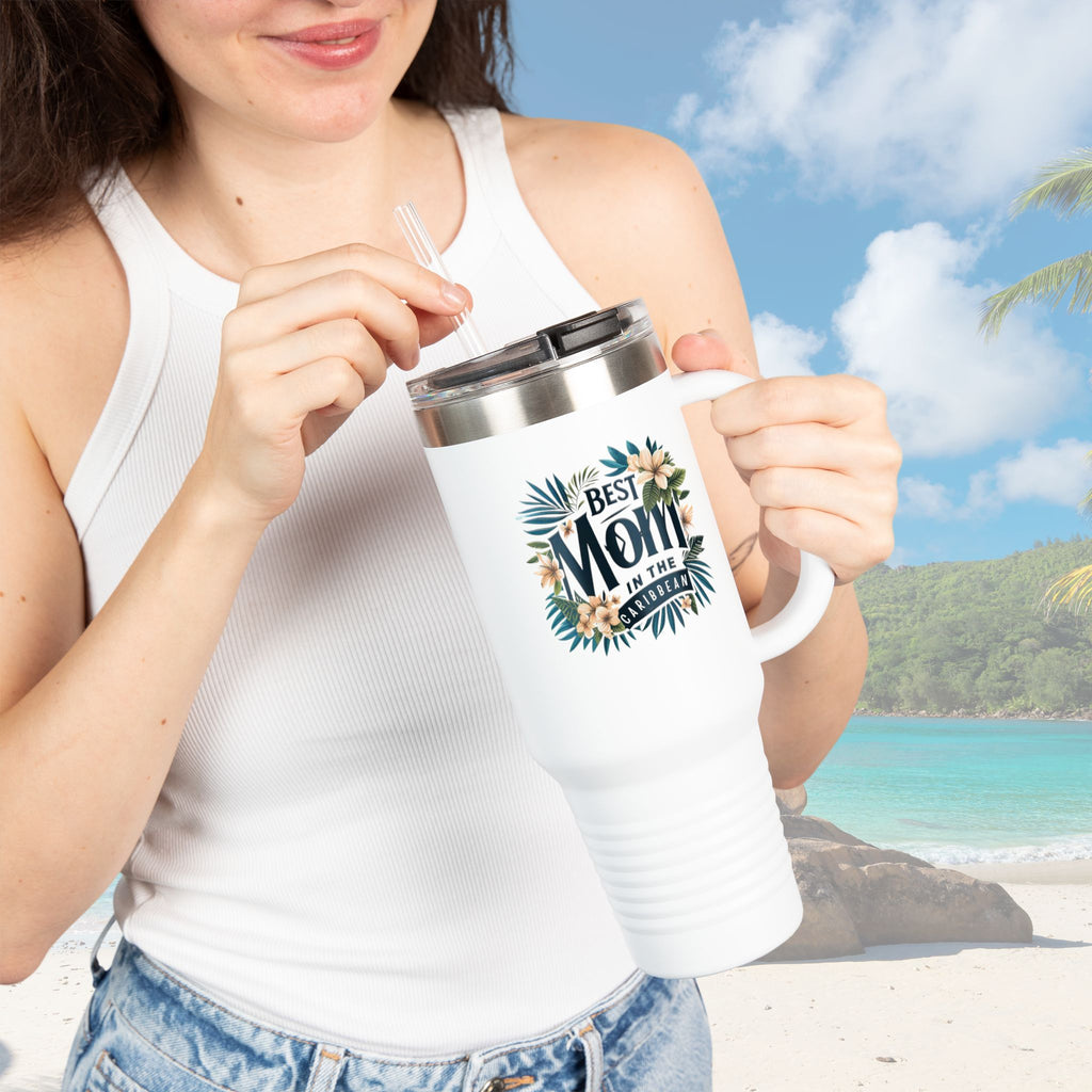 Mom's Best Insulated Travel Mug, 40oz - Floral Design, Gifts for Mom, Mother's Day, Travel Coffee Cup, Beach Trip, Eco-Friendly Mug - Irie Blues Boutique