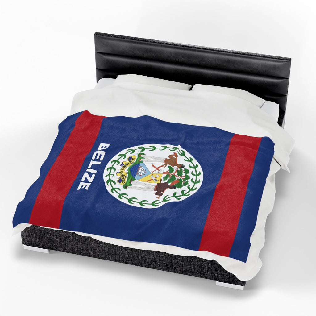 Belize Flag Velveteen Plush Blanket - Irie Blues Boutique