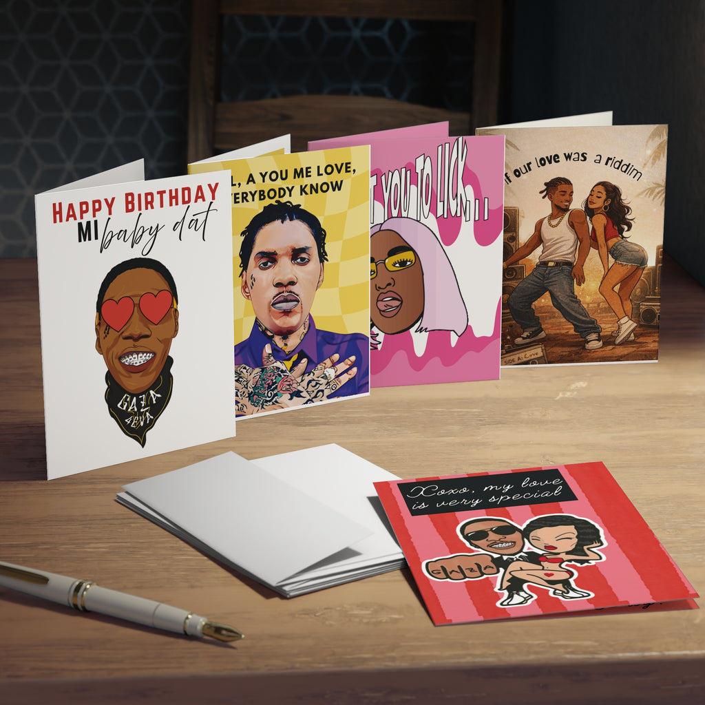 Dancehall Cartoon Valentine's Day Birthday Multi-Design Greeting Cards (5-Pack) - Irie Blues Boutique