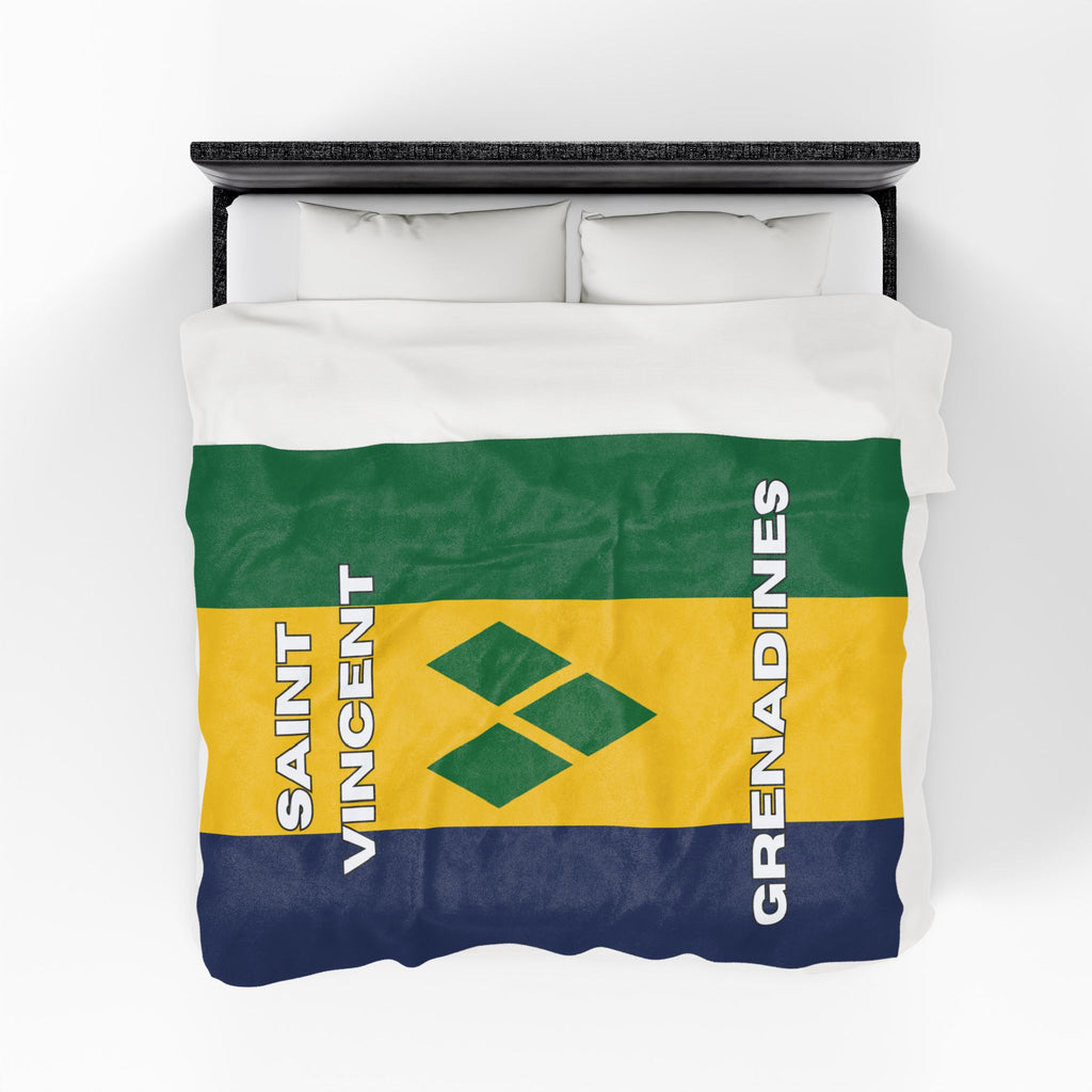 Saint Vincent & Grenadine Flag Velveteen Plush Blanket - Irie Blues Boutique