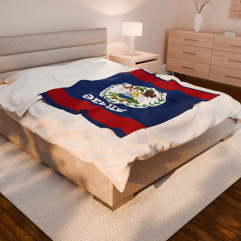 Belize Flag Velveteen Plush Blanket - Irie Blues Boutique
