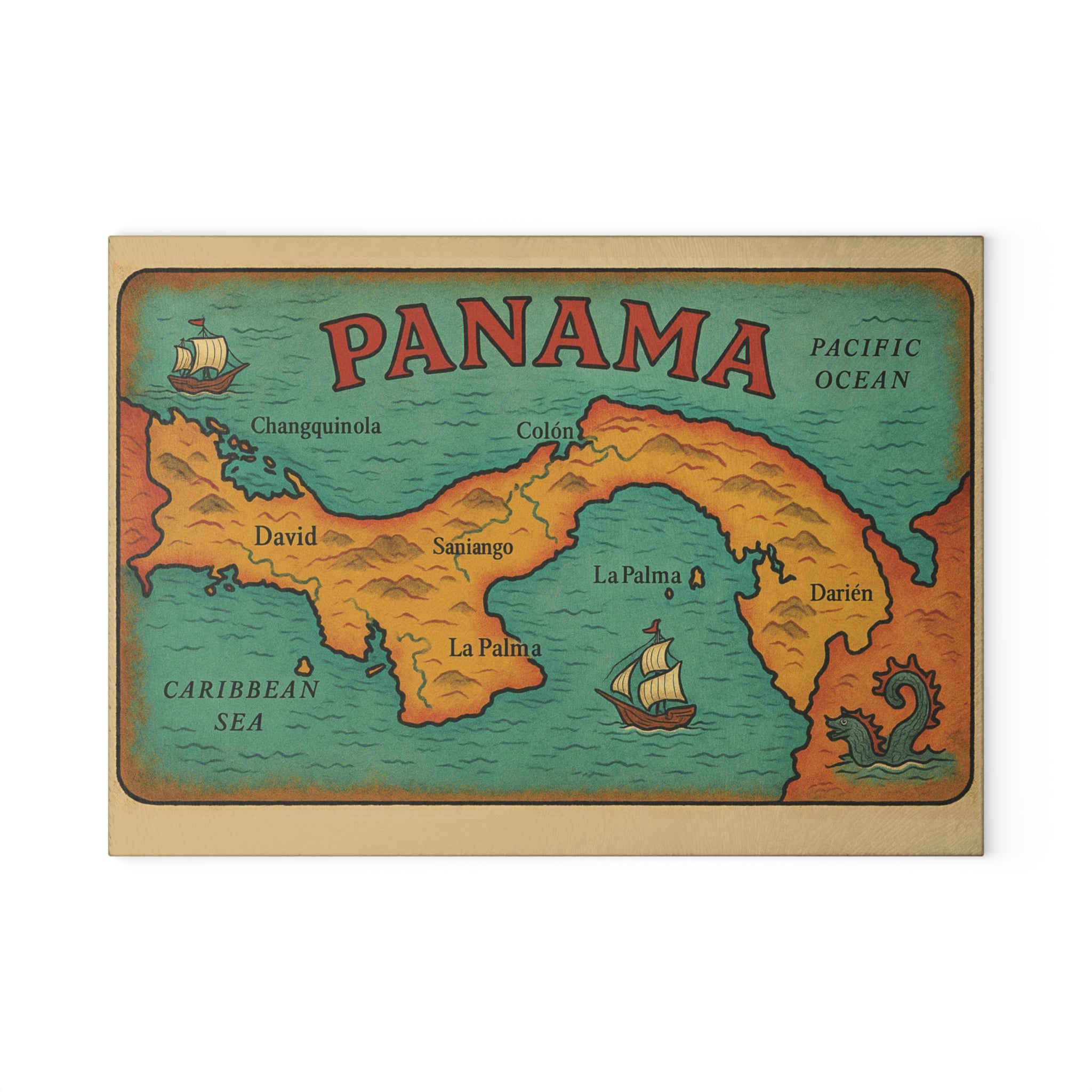 Vintage Panama Map Glass Cutting Board - Irie Blues Boutique
