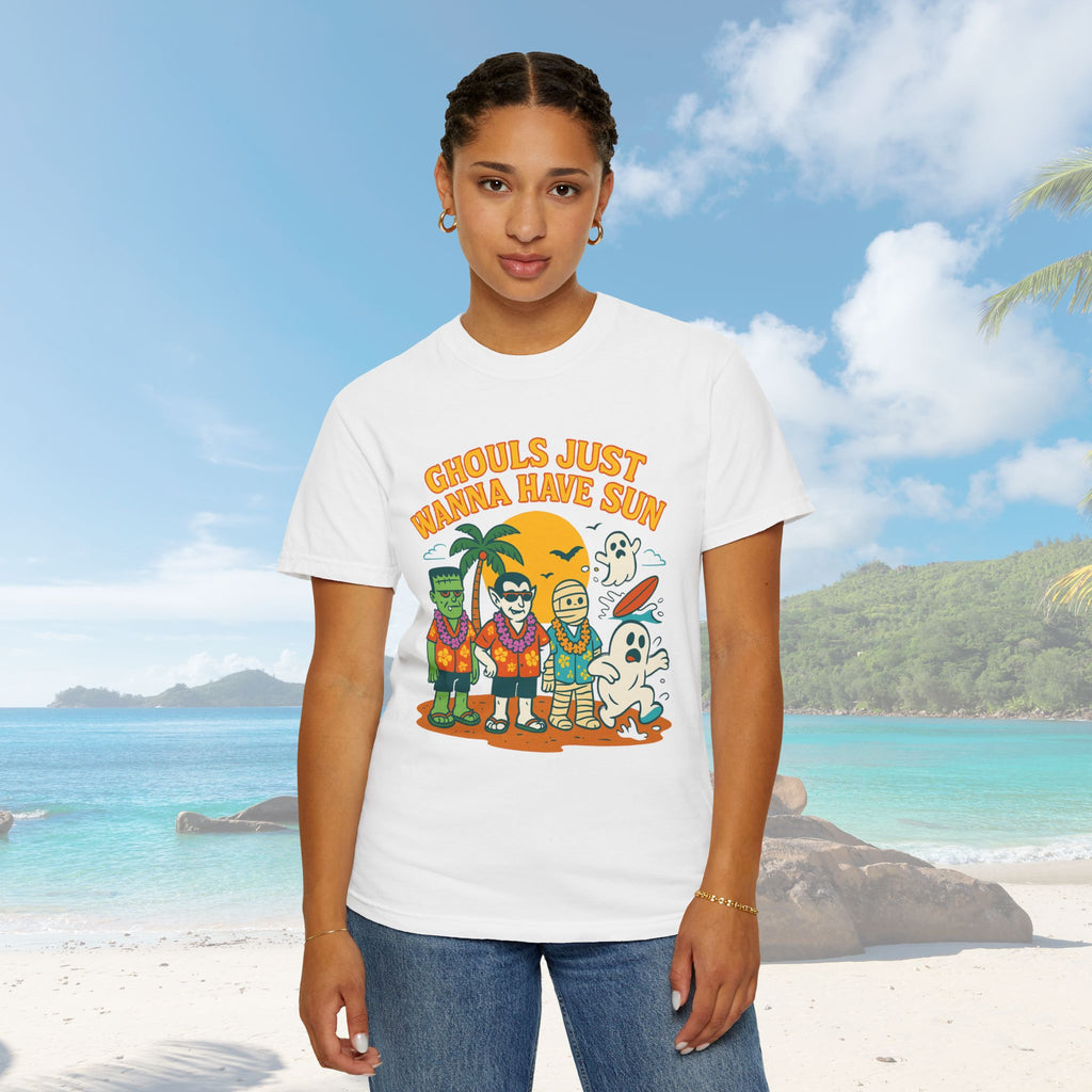 Halloween Beach Party T-Shirt, Fun Graphic Tee, Ghouls Just Wanna Have Sun Shirt, Unisex Casual Tee, Summer Vibes Shirt - Irie Blues Boutique