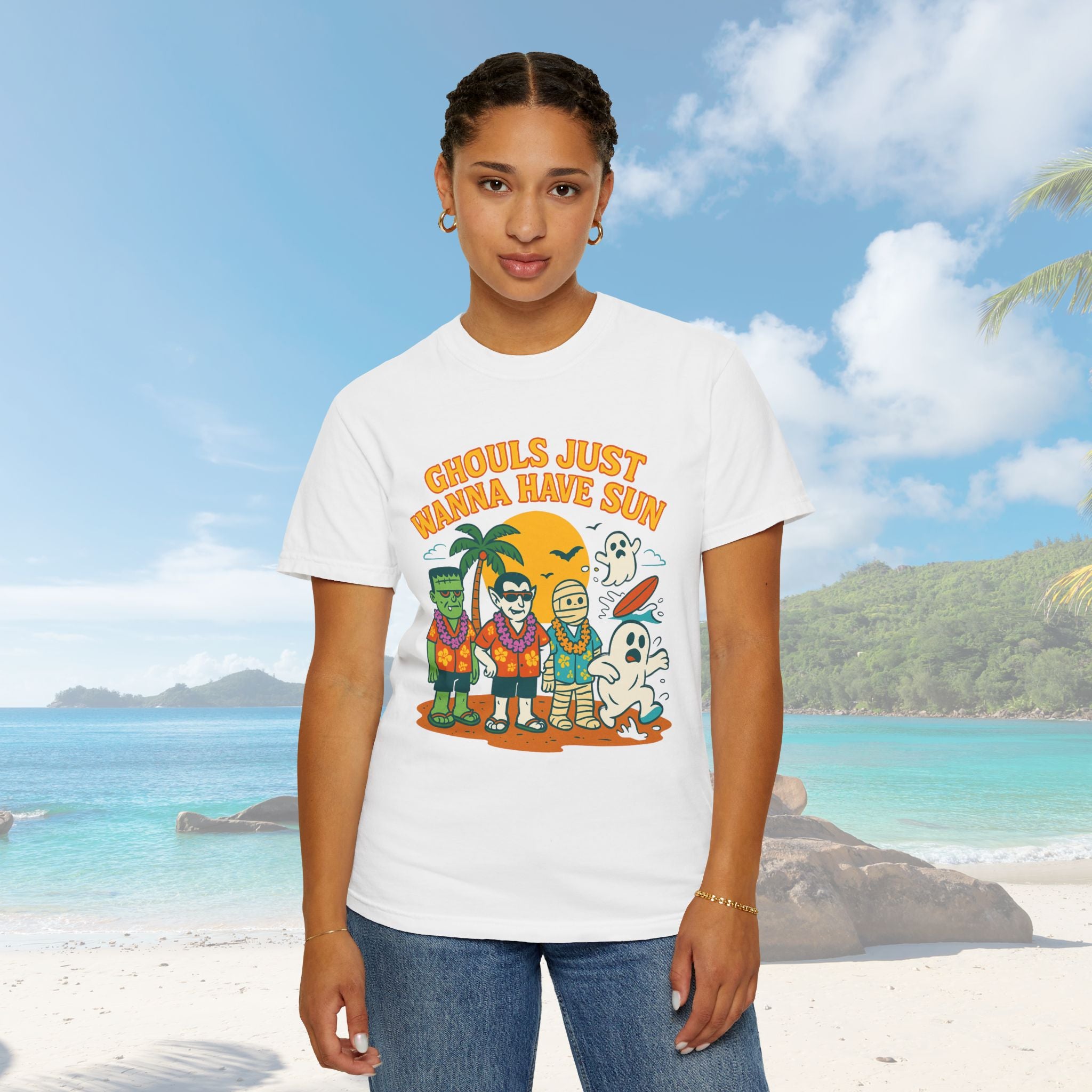 Halloween Beach Party T-Shirt, Fun Graphic Tee, Ghouls Just Wanna Have Sun Shirt, Unisex Casual Tee, Summer Vibes Shirt - Irie Blues Boutique