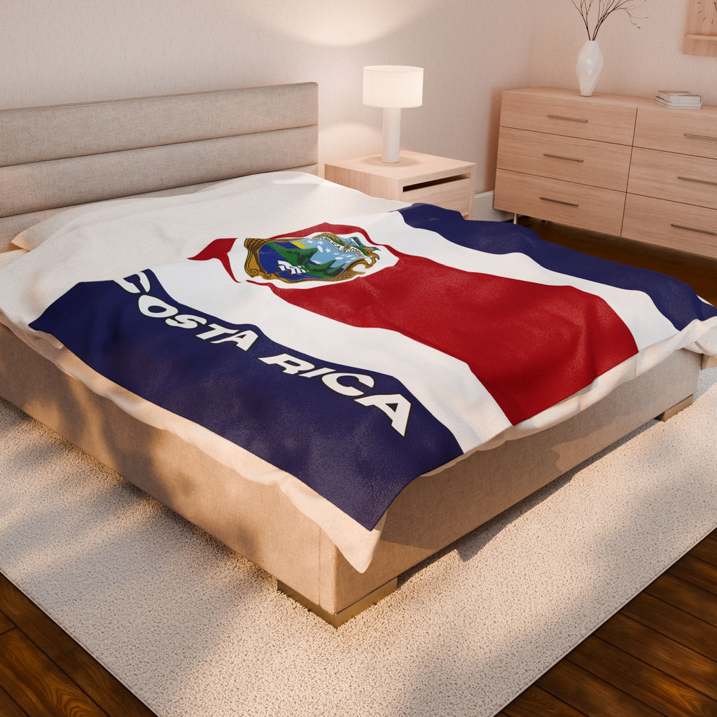 Costa Rica Flag Velveteen Plush Blanket - Irie Blues Boutique