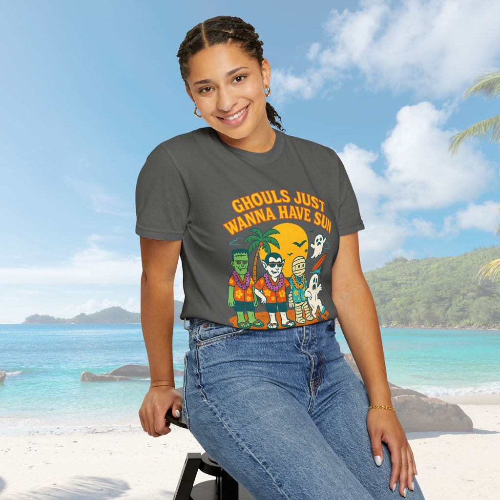 Halloween Beach Party T-Shirt, Fun Graphic Tee, Ghouls Just Wanna Have Sun Shirt, Unisex Casual Tee, Summer Vibes Shirt - Irie Blues Boutique