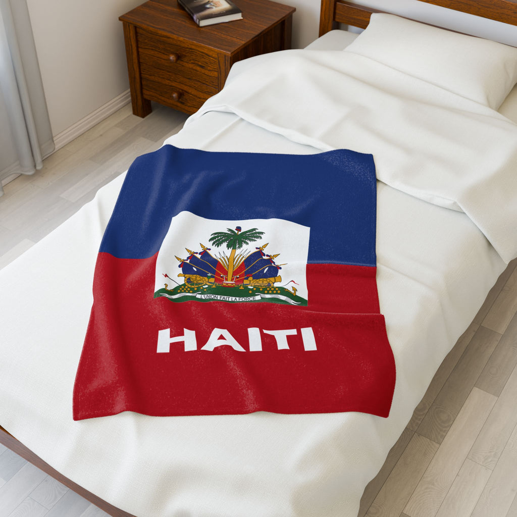 Haiti Flag Velveteen Plush Blanket - Irie Blues Boutique
