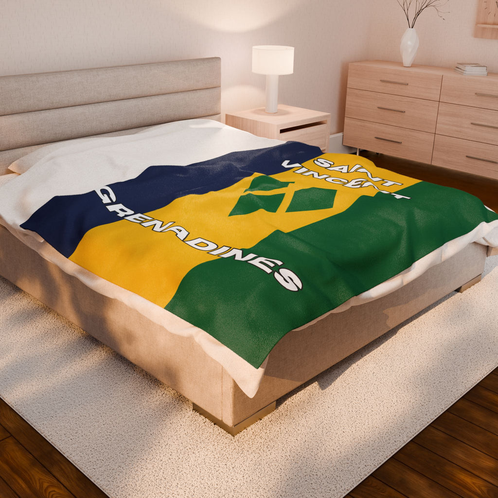 Saint Vincent & Grenadine Flag Velveteen Plush Blanket - Irie Blues Boutique