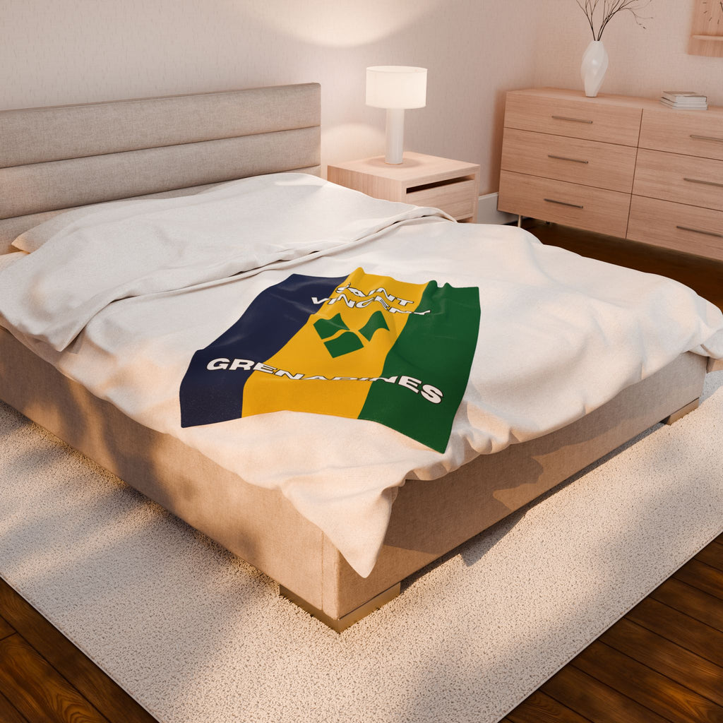 Saint Vincent & Grenadine Flag Velveteen Plush Blanket - Irie Blues Boutique