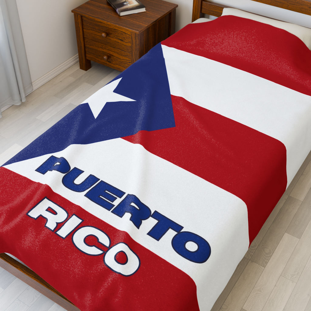 Puerto Rico Flag Velveteen Plush Blanket - Irie Blues Boutique