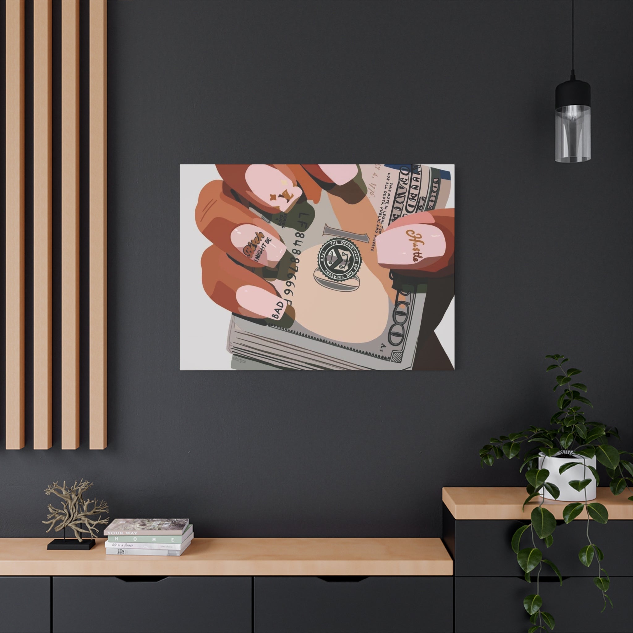 Nails & Money Chic Money Canvas Wall Art, Currency Home Decor, Motivational Wall Decor, Gift for Her, Trendy Room Decoration - Irie Blues Boutique