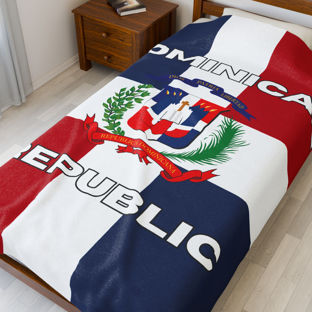 Dominican Republic Flag Velveteen Plush Blanket - Irie Blues Boutique