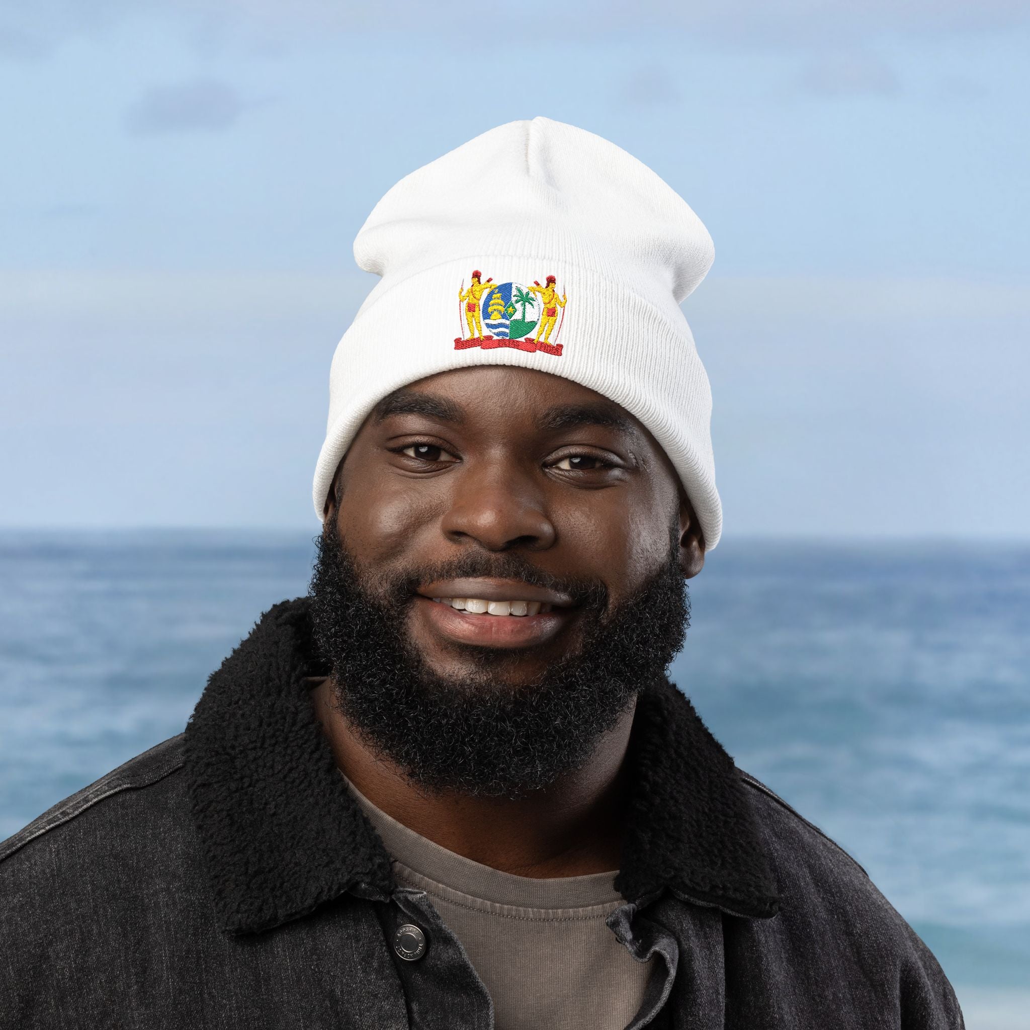 Suriname Coat of Arms Embroidered Knit Beanie