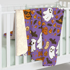 Spooky Vibes Sherpa Fleece Blanket - Cozy Halloween Decor, Soft Throw Blanket, Halloween Gift, Autumn Home Accents, Ghosts & Pumpkins Design - Irie Blues Boutique