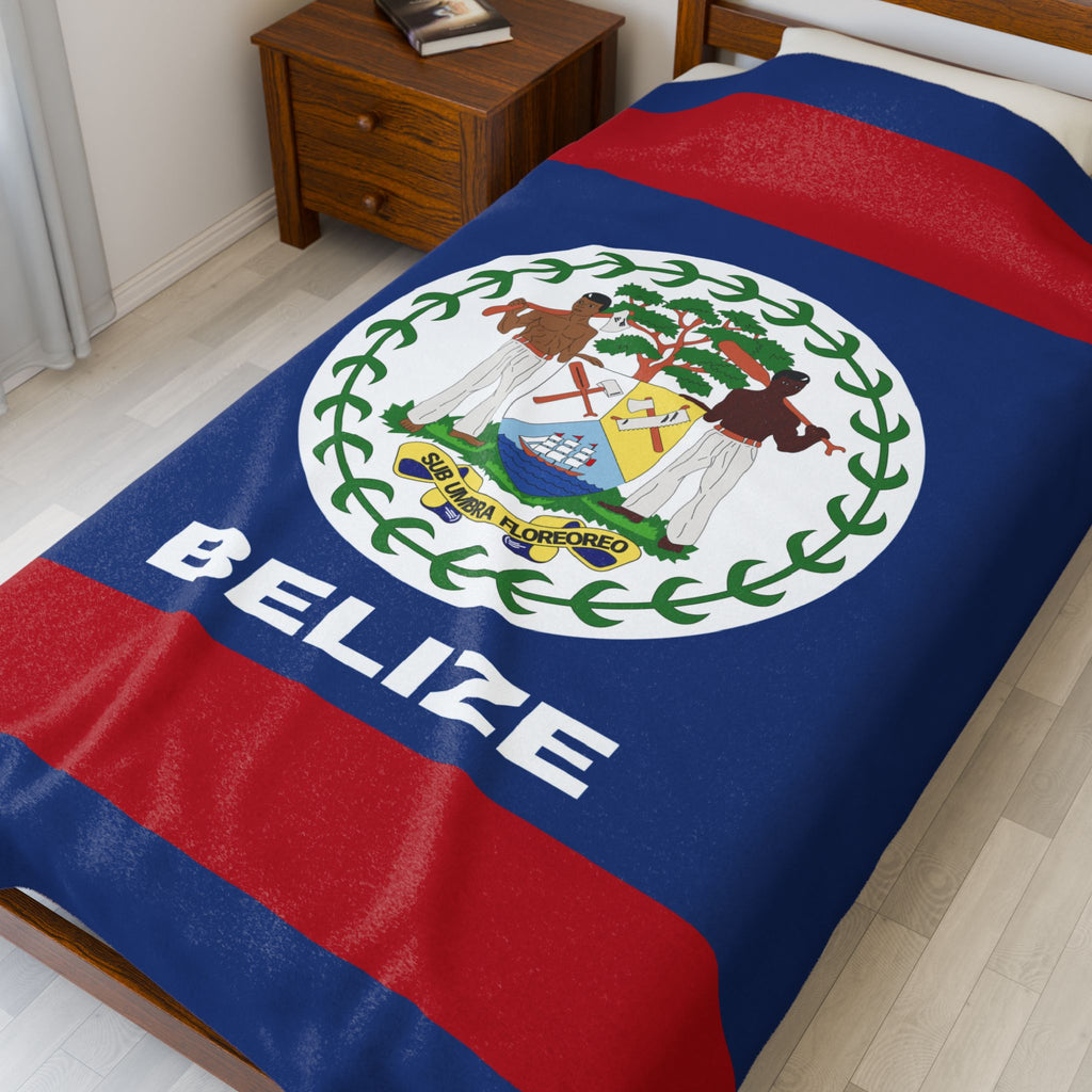 Belize Flag Velveteen Plush Blanket - Irie Blues Boutique