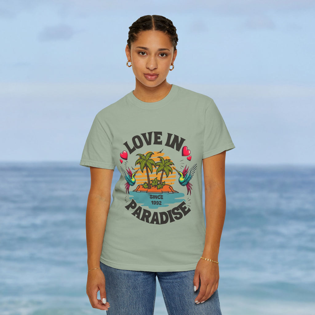 Love In Paradise Couples Personalized Date T-Shirt