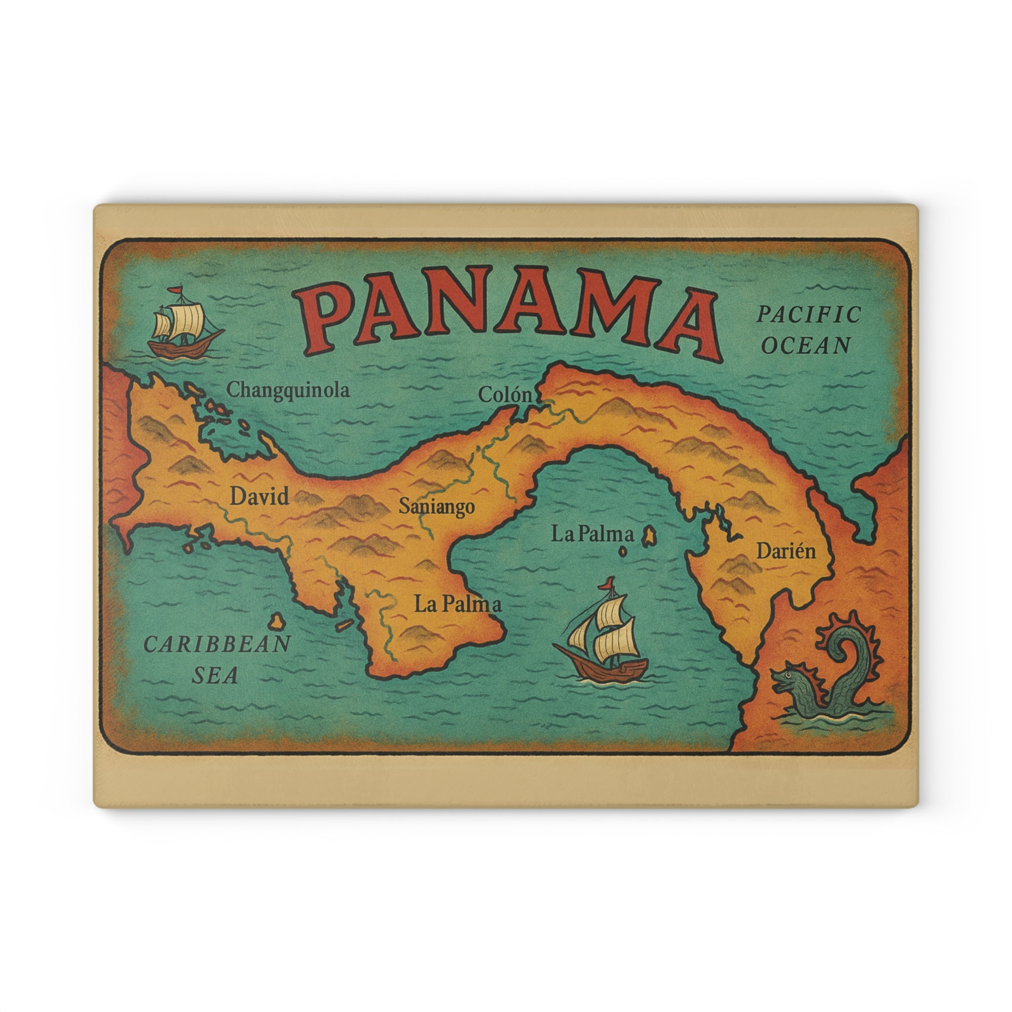 Vintage Panama Map Glass Cutting Board - Irie Blues Boutique