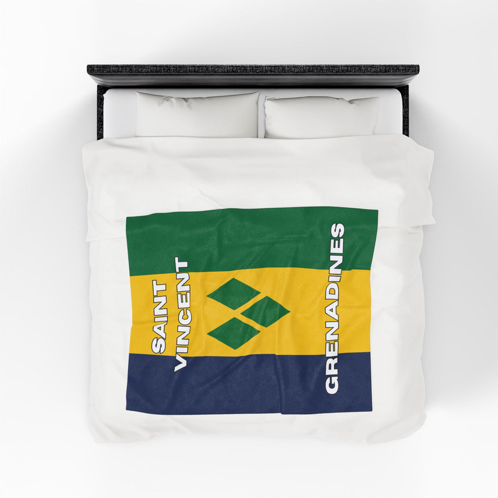 Saint Vincent & Grenadine Flag Velveteen Plush Blanket - Irie Blues Boutique