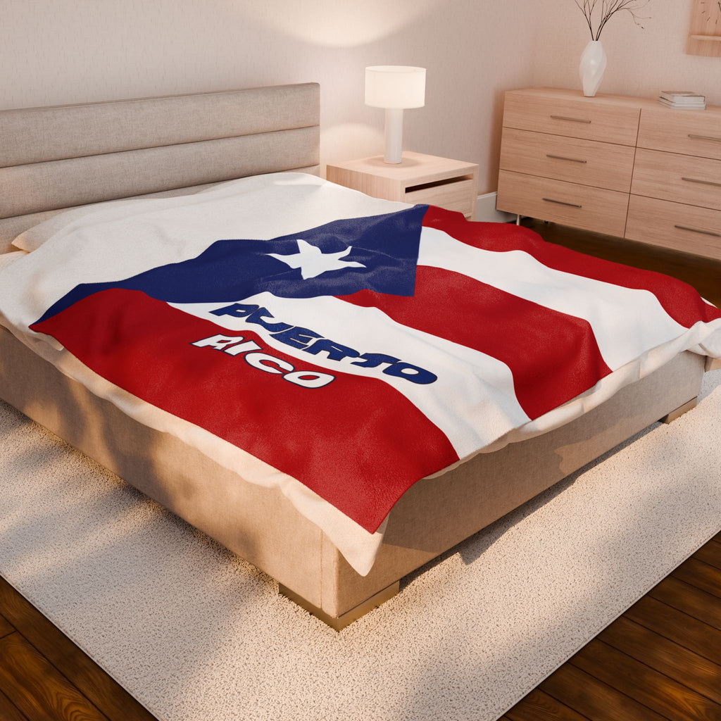 Puerto Rico Flag Velveteen Plush Blanket - Irie Blues Boutique