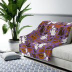Spooky Vibes Sherpa Fleece Blanket - Cozy Halloween Decor, Soft Throw Blanket, Halloween Gift, Autumn Home Accents, Ghosts & Pumpkins Design - Irie Blues Boutique