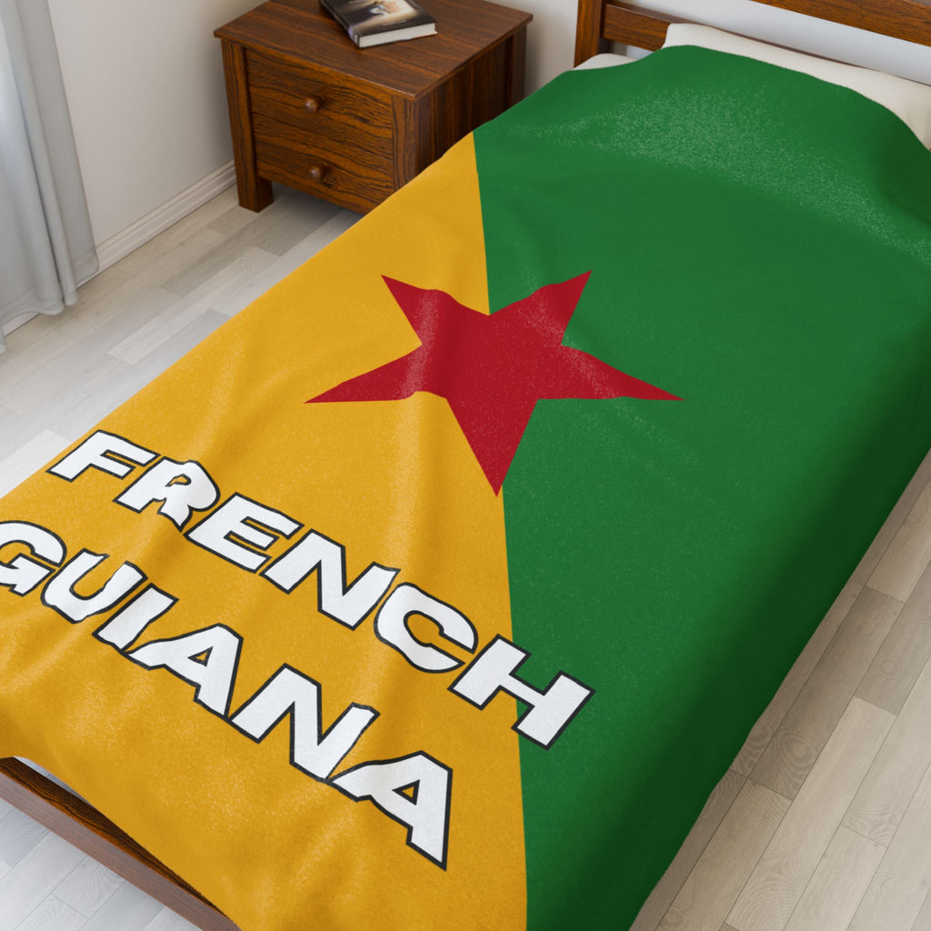 French Guiana Flag Velveteen Plush Blanket - Irie Blues Boutique