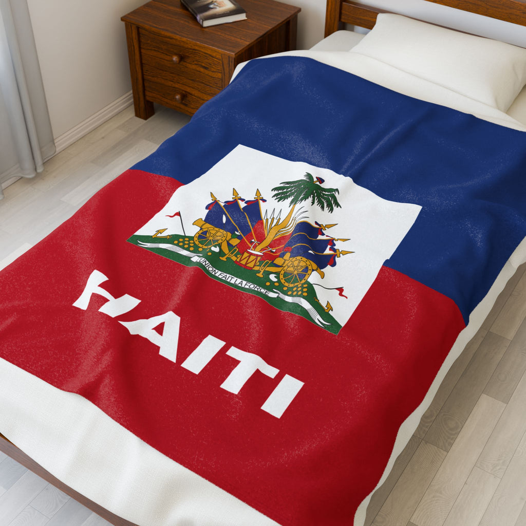 Haiti Flag Velveteen Plush Blanket - Irie Blues Boutique