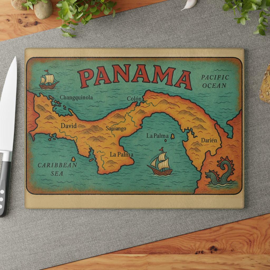 Vintage Panama Map Glass Cutting Board - Irie Blues Boutique